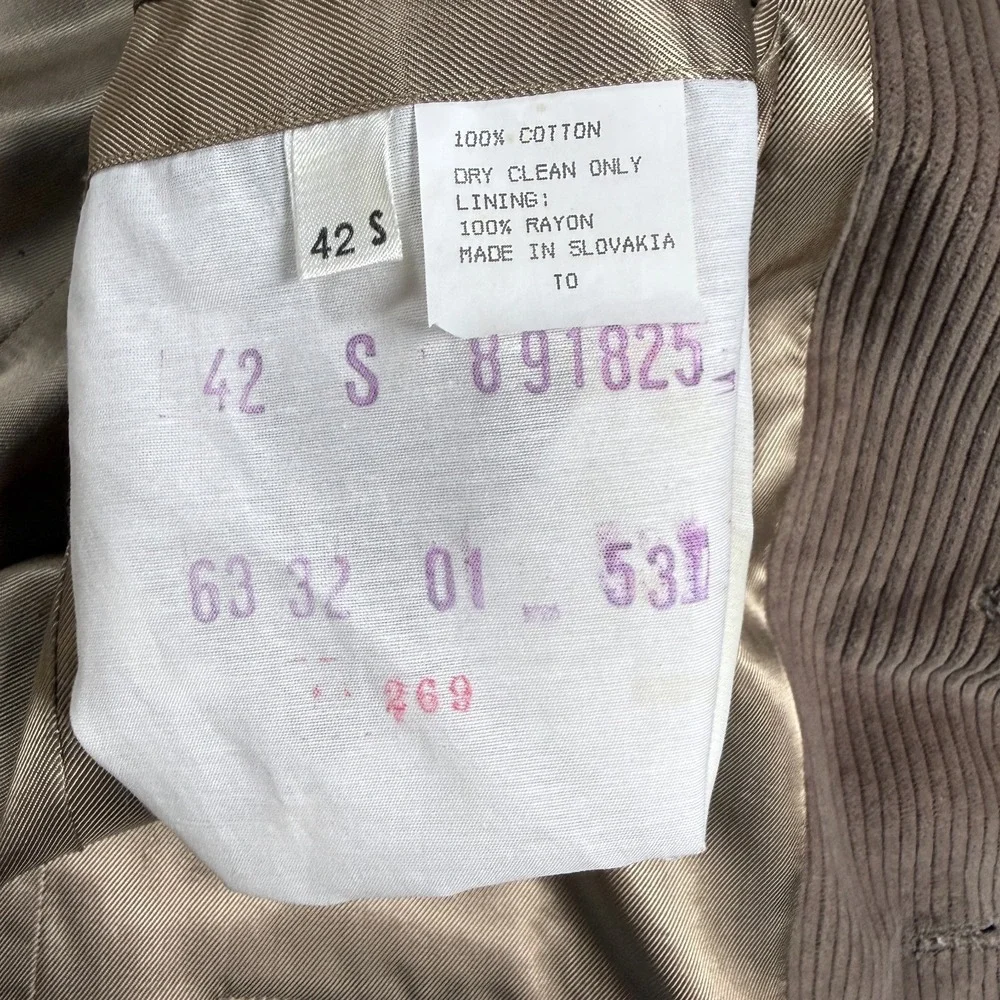 VTG Tailors Row Deansgate Corduroy Sport Coat Blazer Mens 42S Made in Slovakia